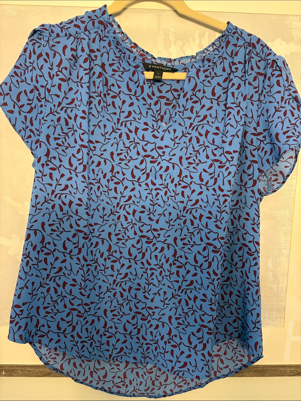 41 Hawthorn for Stitch Fix Blue Leaf Print Blouse - Women's Top